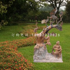 松鶴延年石雕，晚霞紅景觀石雕