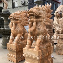 晚霞紅門(mén)口麒麟，古代神獸石雕