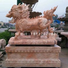 晚霞紅麒麟，古代神獸石雕，門(mén)口麒麟石雕