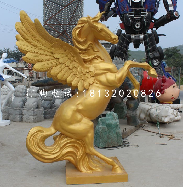 玻璃鋼仿銅飛馬，玻璃鋼動物雕塑