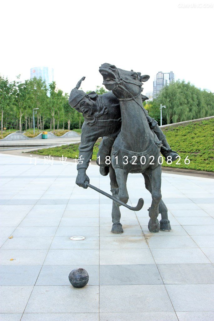 馬球銅雕，廣場古代體育運動雕塑