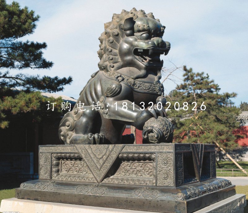獅子戲球銅雕，北京獅銅雕