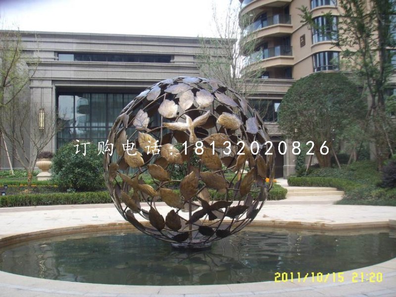 樹(shù)葉球銅雕，景觀球銅雕，小區(qū)景觀銅雕