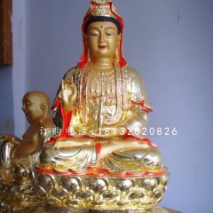 坐式銅觀音，彩繪銅觀音雕塑