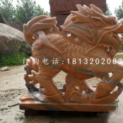 古代神獸石雕，晚霞紅麒麟雕塑