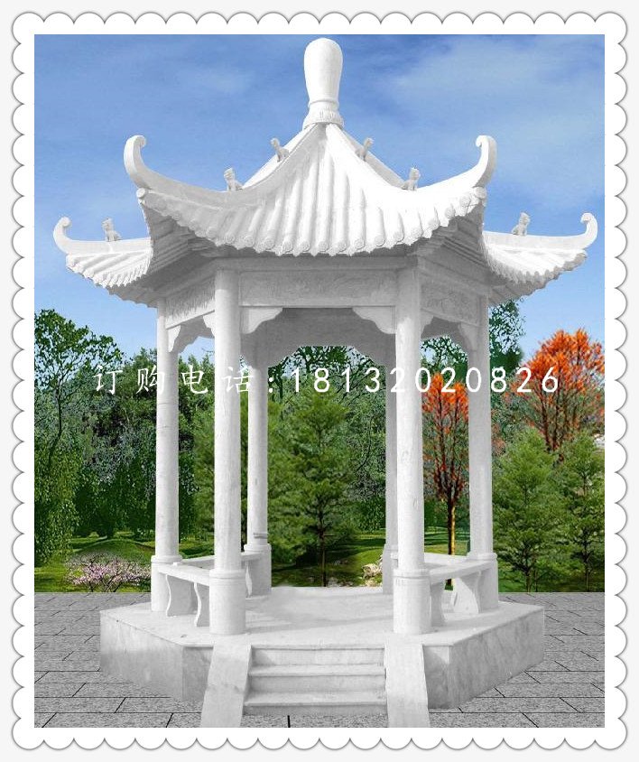 漢白玉六角石涼亭，公園涼亭石雕
