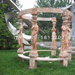 西方人物石涼亭，晚霞紅歐式?jīng)鐾? width=