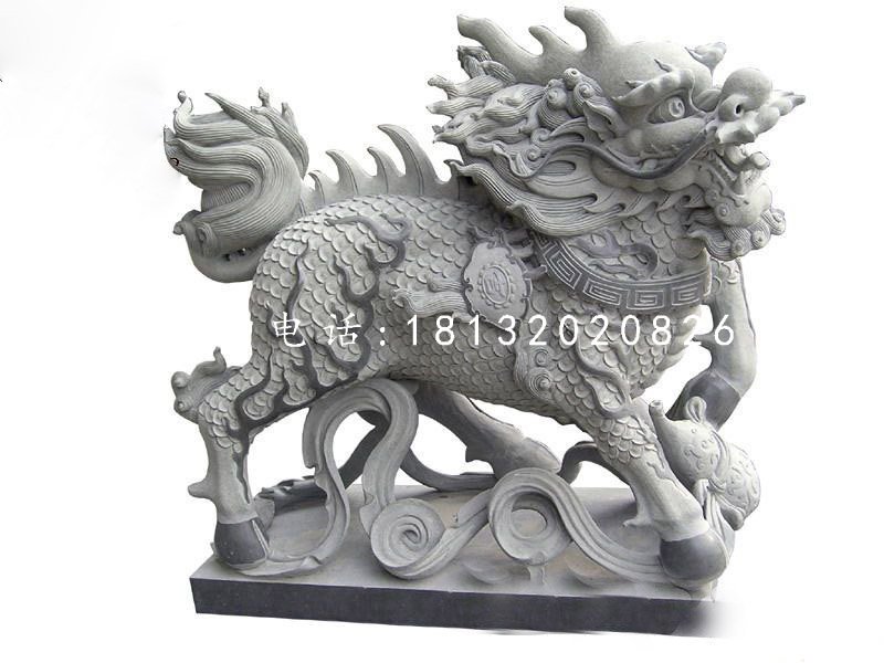 吉祥神獸石雕，青石麒麟