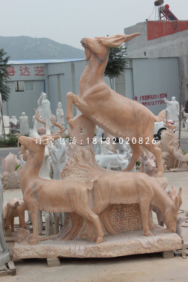 招財(cái)羊石雕，晚霞紅三陽(yáng)開(kāi)泰石雕