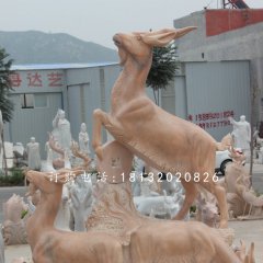 招財(cái)羊石雕，晚霞紅三陽開泰石雕