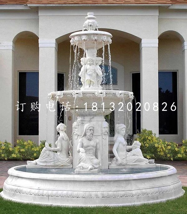 石雕噴泉，別墅漢白玉歐式噴泉