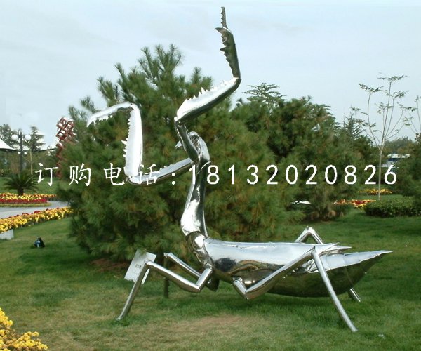 不銹鋼螳螂雕塑，公園昆蟲雕塑 (2)