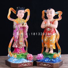 玻璃鋼善財童子龍女雕塑，彩繪神像雕塑