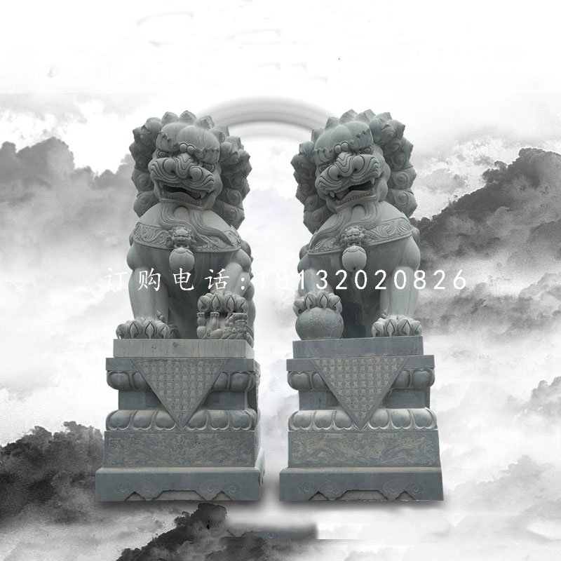 大理石踩球北京獅，看門獅子雕塑