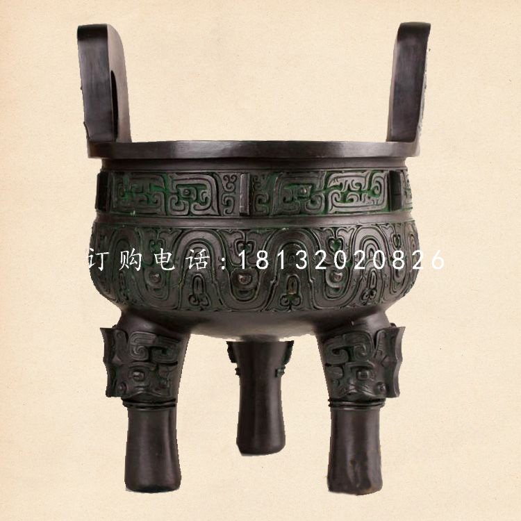 青銅三足圓香爐，寺廟香爐銅雕 (3)