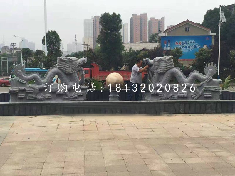雙龍戲珠噴泉石雕，廣場噴泉雕塑