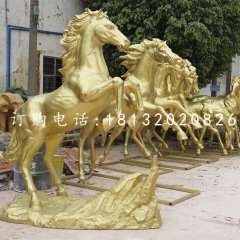 玻璃鋼仿銅奔馬，公園動(dòng)物雕塑
