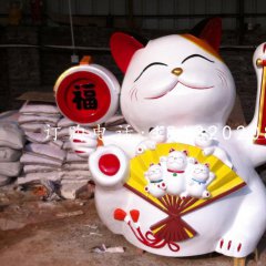 玻璃鋼招財(cái)貓，卡通動(dòng)物雕塑，商場(chǎng)景觀雕塑