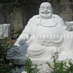 漢白玉拿元寶的彌勒佛，寺廟佛像石雕