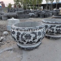 圓形水缸石雕，青石水缸