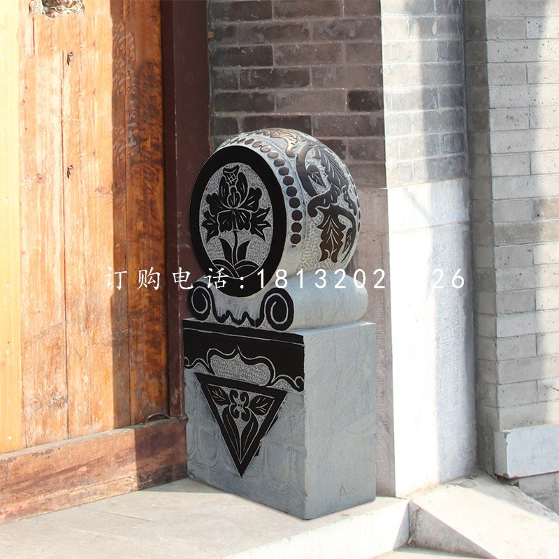 門(mén)墩石雕，青石抱鼓石