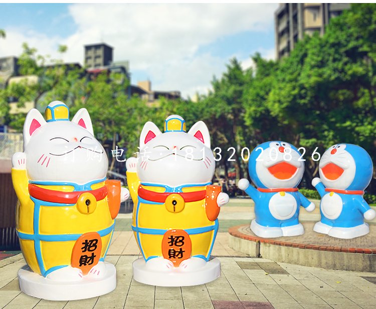 招財貓雕塑，玻璃鋼卡通多啦a夢.jpg