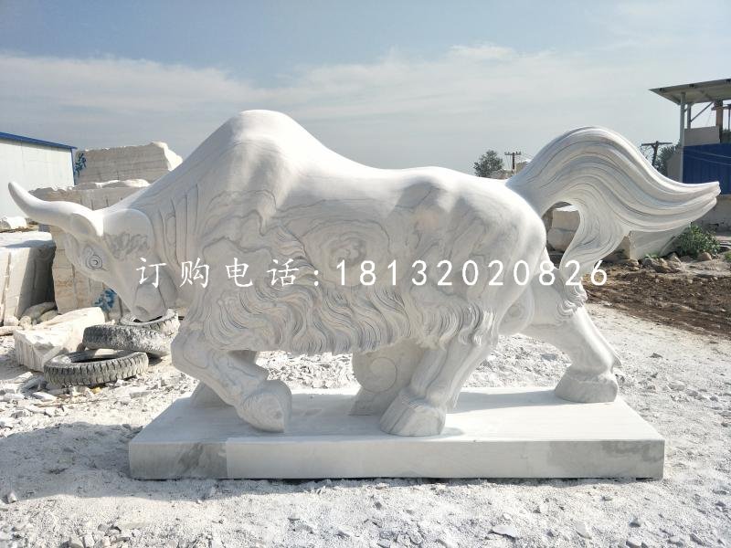 大理石牛雕塑，公園動(dòng)物石雕