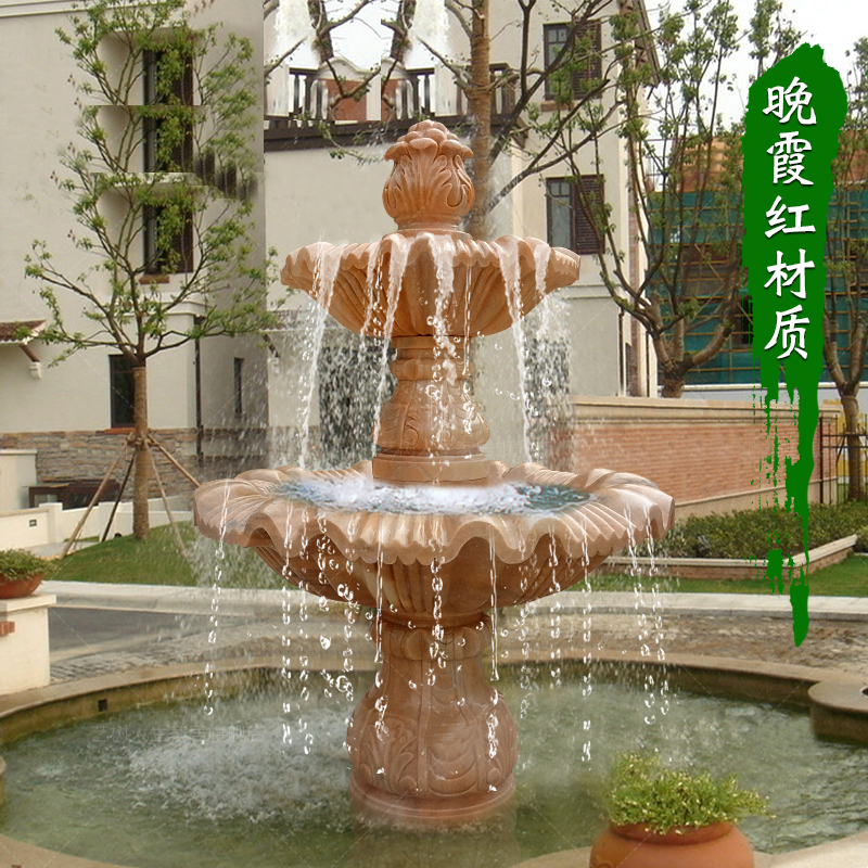 晚霞紅噴泉石雕，酒店景觀石雕