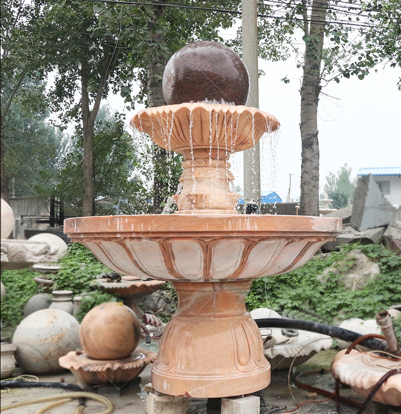 晚霞紅風(fēng)水球噴泉石雕，酒店景觀石雕