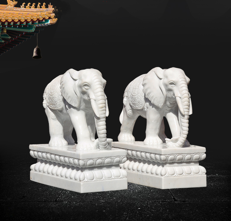 招財(cái)動(dòng)物石雕，漢白玉大象