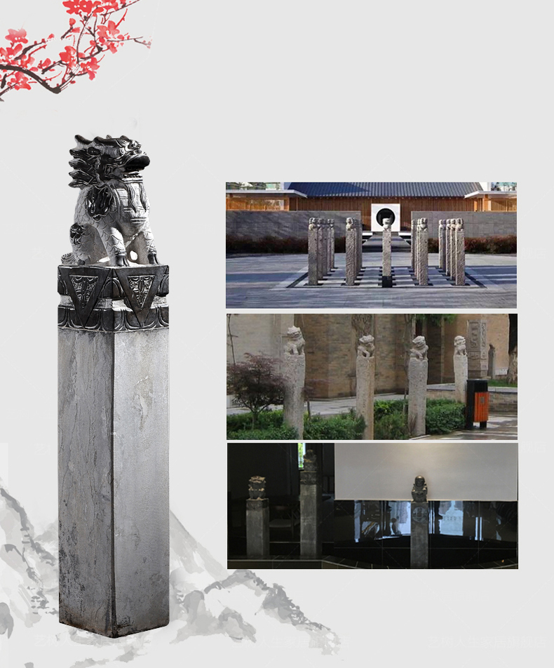 仿古拴馬樁，寺廟景觀石雕