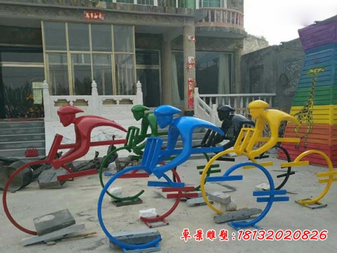 不銹鋼抽象騎單車的人物雕塑，公園景觀擺件
