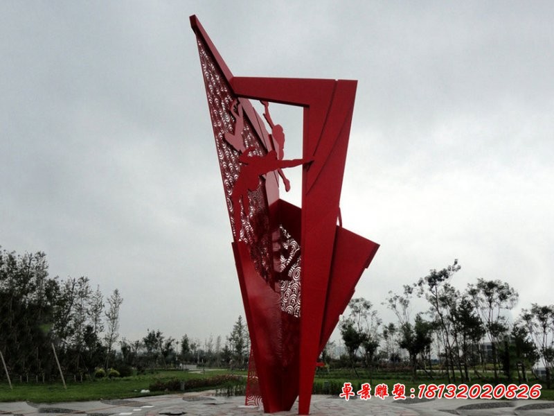 抽象剪影人物戶外廣場景觀，不銹鋼雕塑