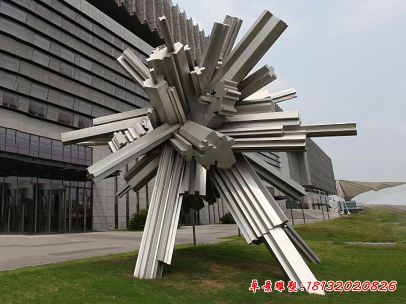創(chuàng)意抽象條形公園景觀雕塑，不銹鋼雕塑 (2)