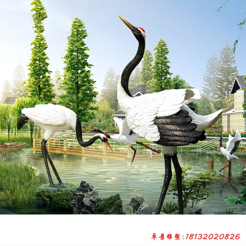 公園仙鶴雕塑，玻璃鋼仿真動(dòng)物雕塑[1][1]