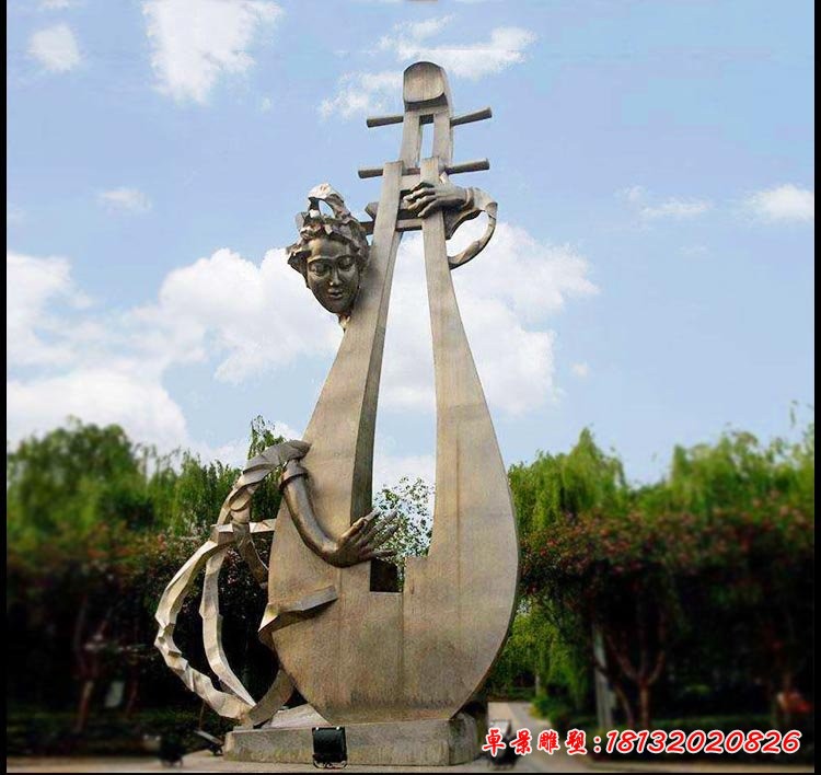 大型抽象創(chuàng)意女人彈琵琶廣場(chǎng)景觀(guān)雕塑，人物銅雕塑[1][1]