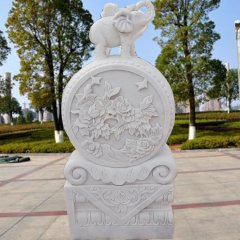 抱鼓石石雕，漢白玉門墩雕塑