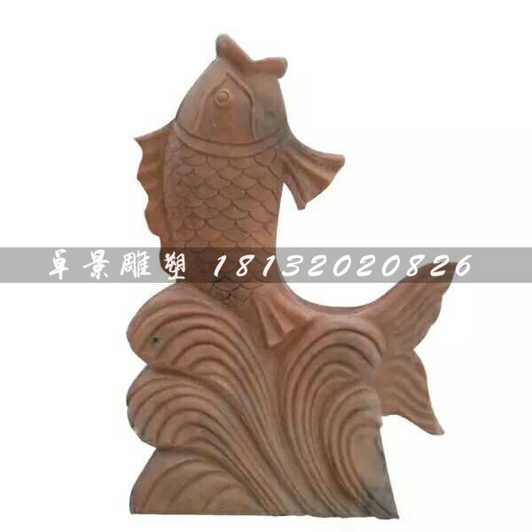 晚霞紅鯉魚噴泉   石雕別墅景觀擺件