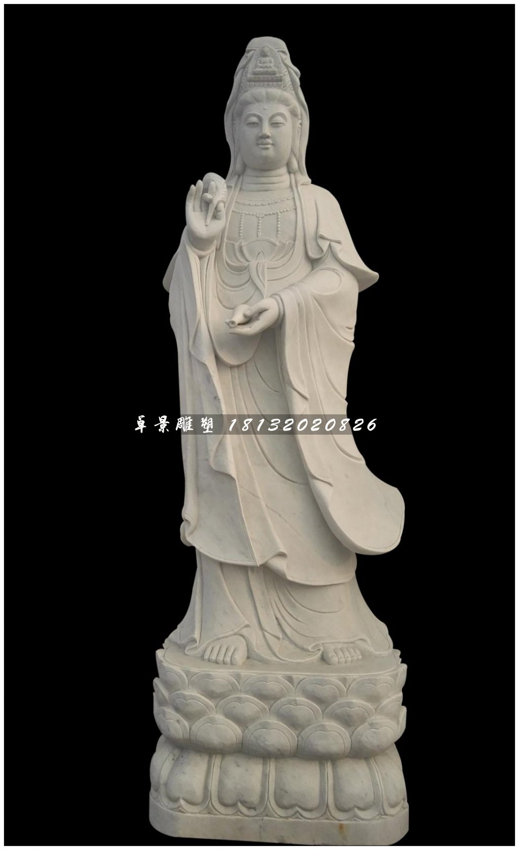 立式觀音菩薩雕塑，漢白玉佛像