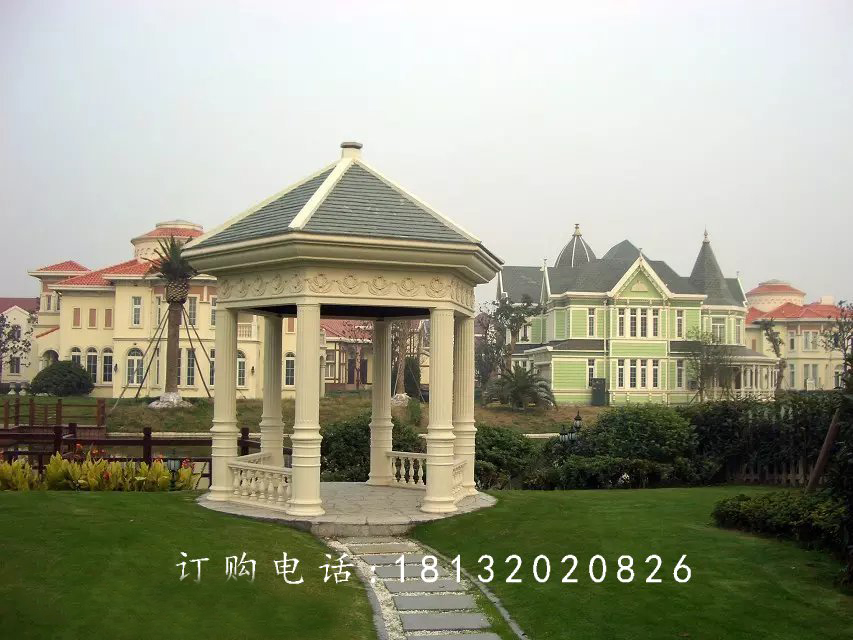 石雕涼亭，尖頂涼亭雕塑