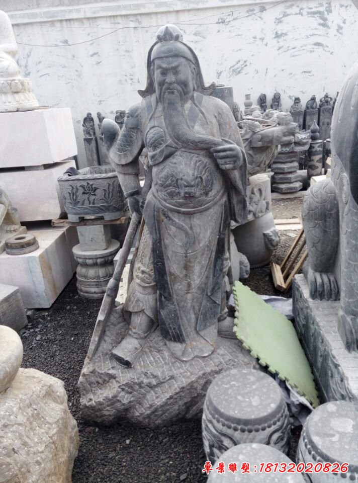 關(guān)公讀書石雕，青石關(guān)公雕塑