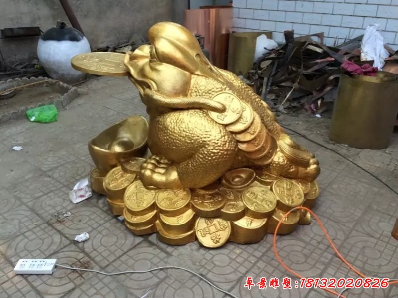 招財(cái)金蟾銅雕，貼金銅金蟾雕塑