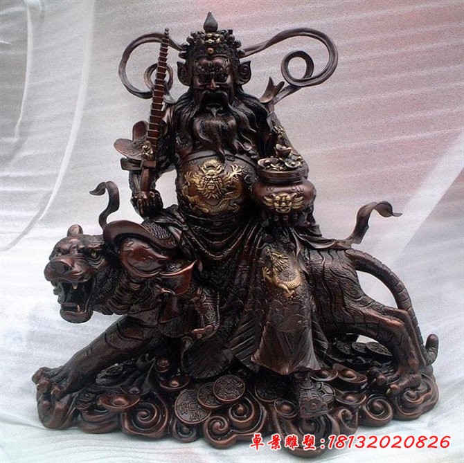 銅財(cái)神雕塑，財(cái)神騎虎銅雕