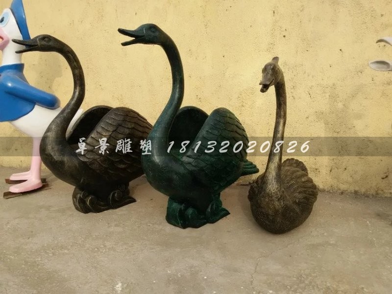 玻璃鋼天鵝雕塑，仿銅天鵝雕塑