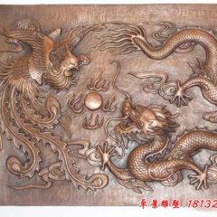 銅浮雕，龍鳳戲珠銅浮雕