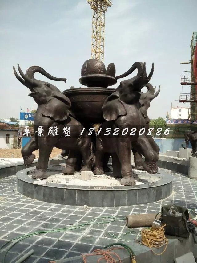 大象銅雕，公園大象噴泉雕塑