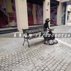 畫畫女孩雕塑，公園人物銅雕
