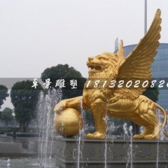 踩球獅子銅雕，廣場飛獅雕塑
