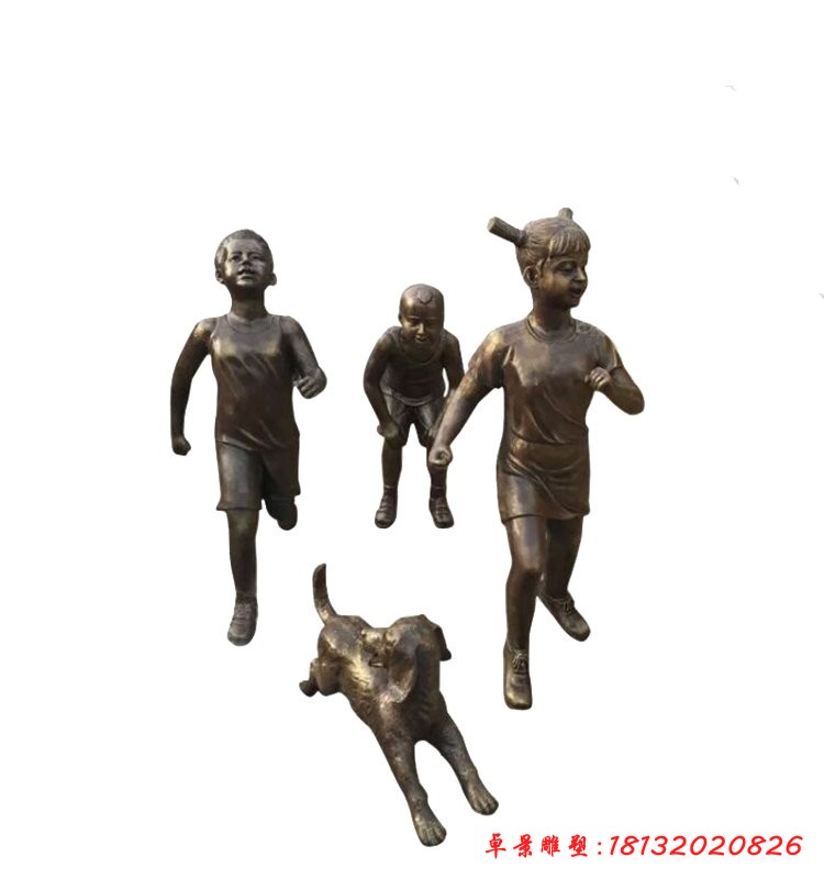 小孩玩耍銅雕，公園小品銅雕