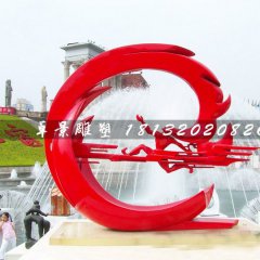 夸父追日雕塑，廣場(chǎng)不銹鋼雕塑